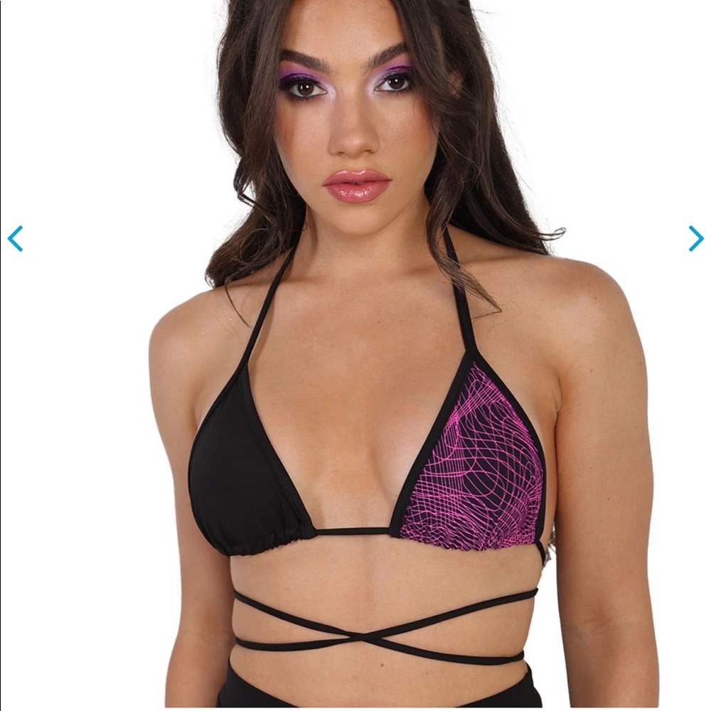 NEW Pink and Black Wrap Bikini Top (XS)